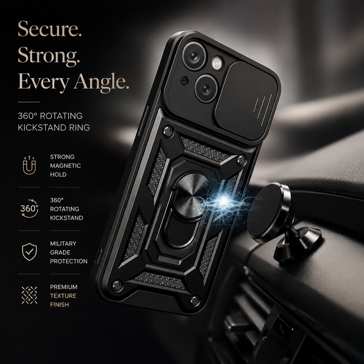 Premium iPhone Case Shockproof Armor Cover Slide Camera Lens Protector Rugged Full Body Protection TPU PC Hybrid Protective Case