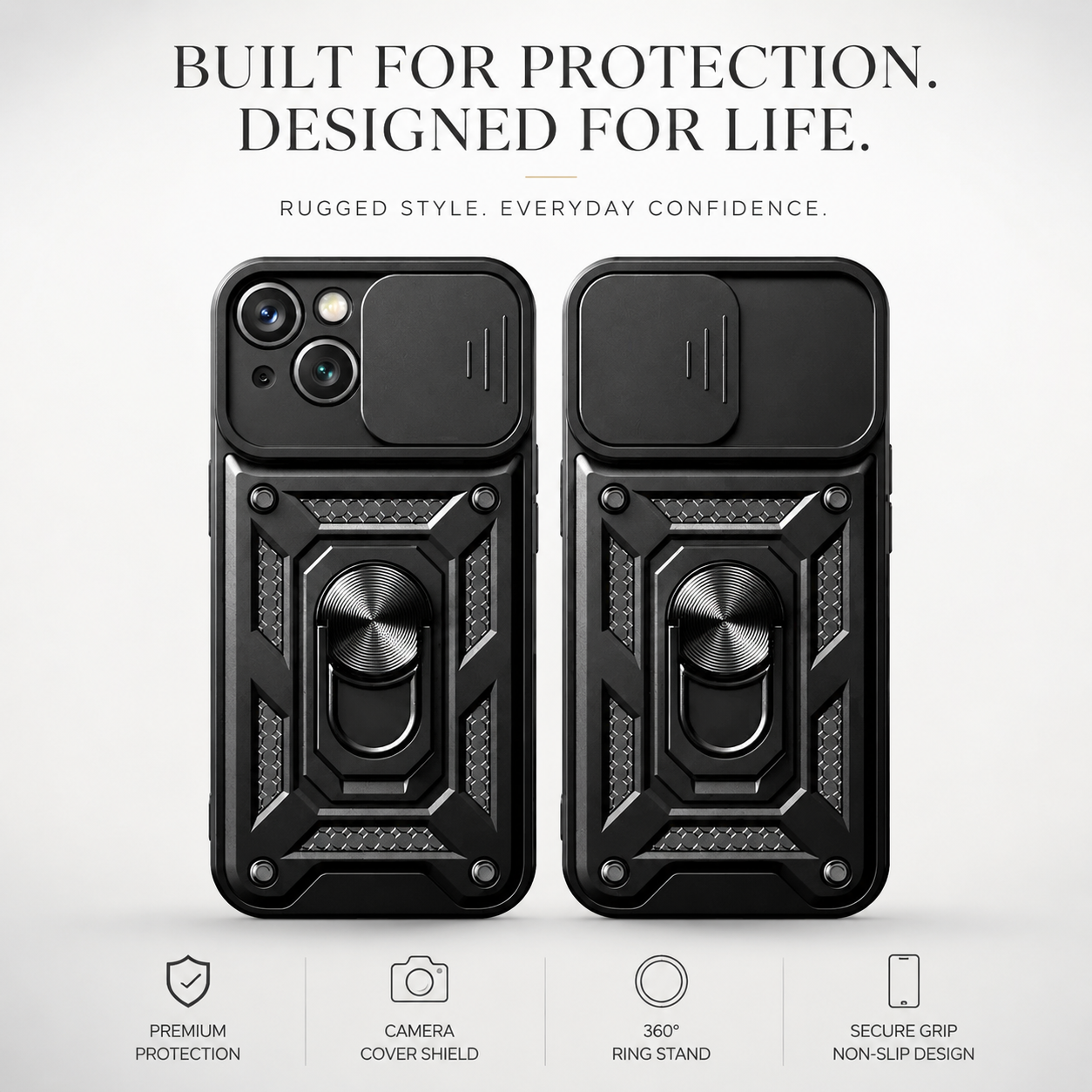 Premium iPhone Case Shockproof Armor Cover Slide Camera Lens Protector Rugged Full Body Protection TPU PC Hybrid Protective Case