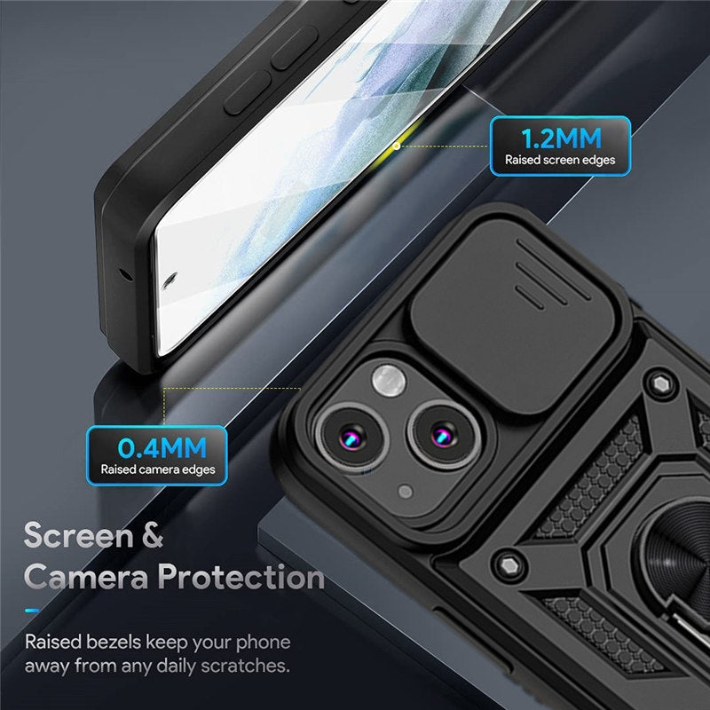 Premium iPhone Case Shockproof Armor Cover Slide Camera Lens Protector Rugged Full Body Protection TPU PC Hybrid Protective Case