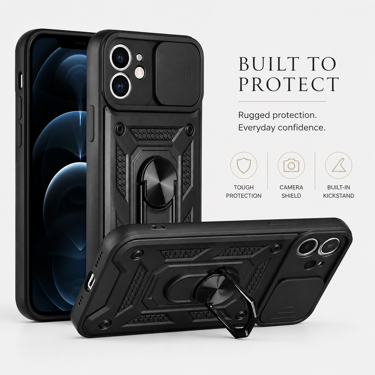 Premium iPhone Case Shockproof Armor Cover Slide Camera Lens Protector Rugged Full Body Protection TPU PC Hybrid Protective Case