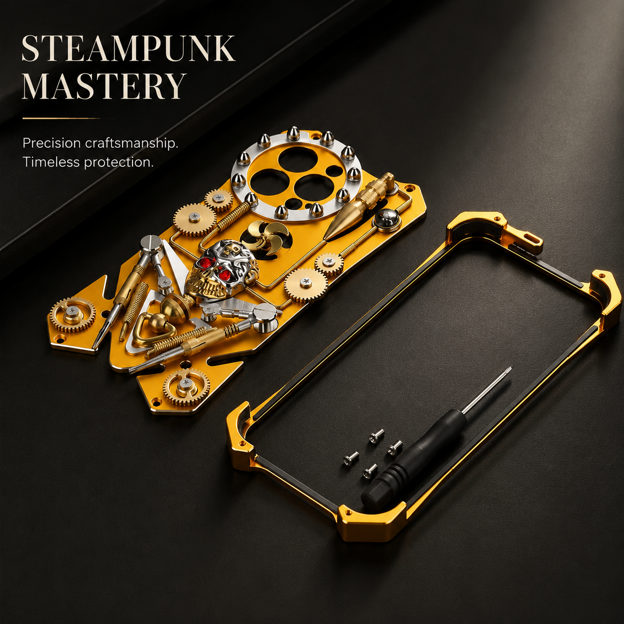 Premium iPhone Case Skull Compass Armor Cover MagSafe Compatible Shockproof Metal Kickstand Cooling Back Protective Case Camera Lens Screen Protection Full Coverage Design