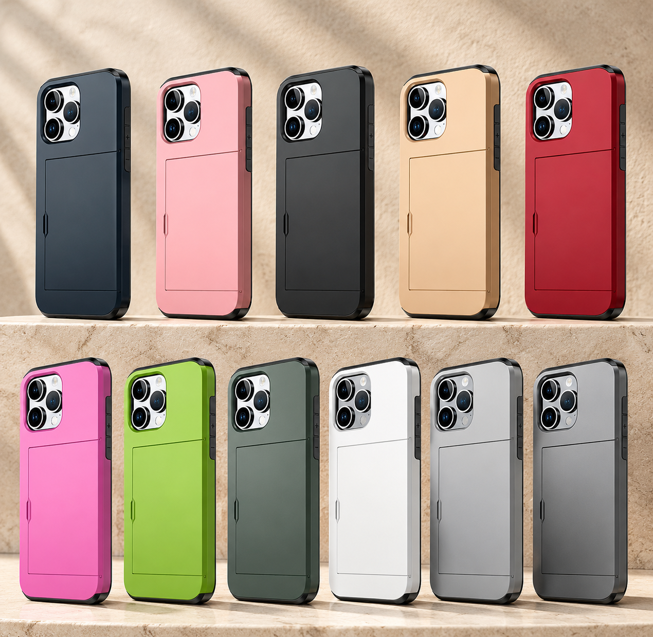 Premium iPhone Case Slide Wallet Armor Cover Card Holder Dual Layer Shockproof TPU PC Protective Design Anti Fingerprint Scratch Resistant Non Slip