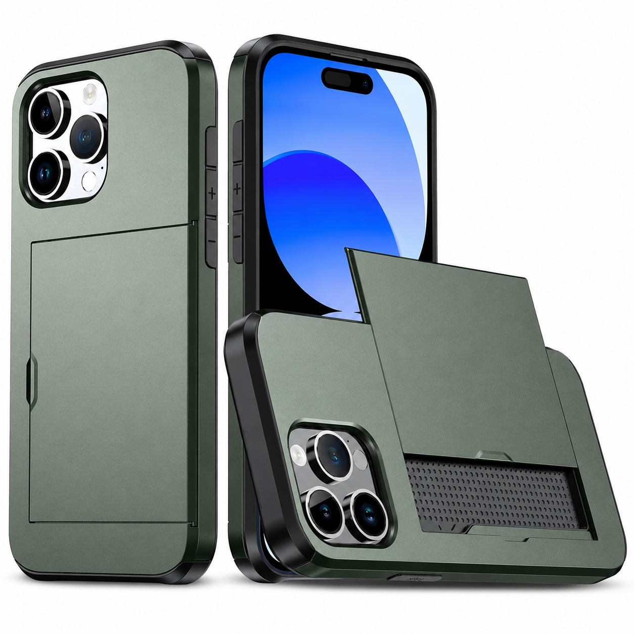 Premium iPhone Case Slide Wallet Armor Cover Card Holder Dual Layer Shockproof TPU PC Protective Design Anti Fingerprint Scratch Resistant Non Slip