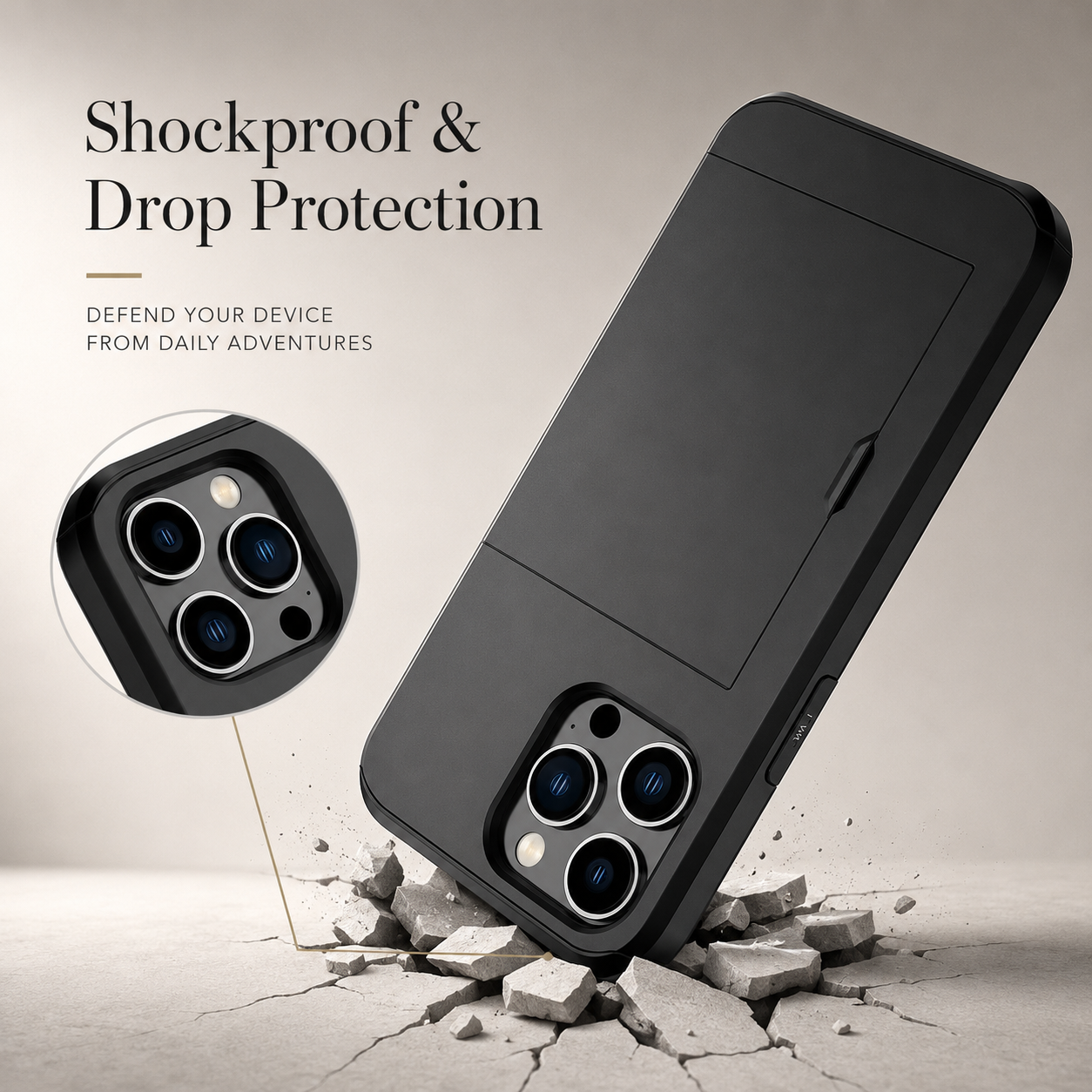Premium iPhone Case Slide Wallet Armor Cover Card Holder Dual Layer Shockproof TPU PC Protective Design Anti Fingerprint Scratch Resistant Non Slip