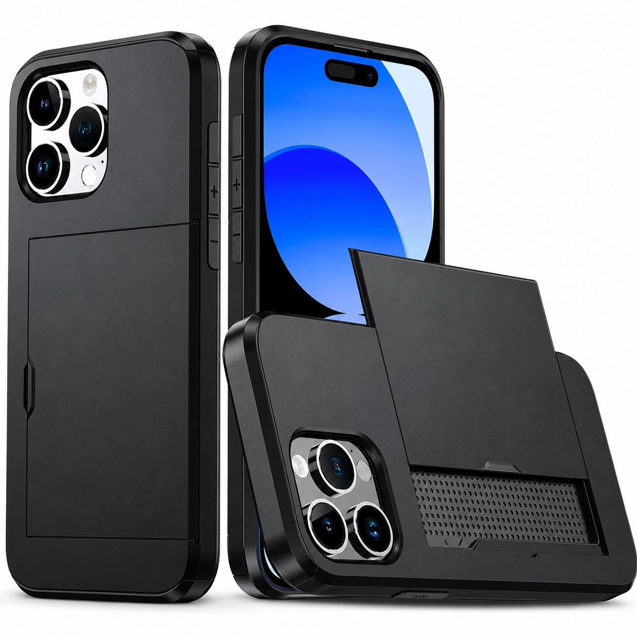 Premium iPhone Case Slide Wallet Armor Cover Card Holder Dual Layer Shockproof TPU PC Protective Design Anti Fingerprint Scratch Resistant Non Slip