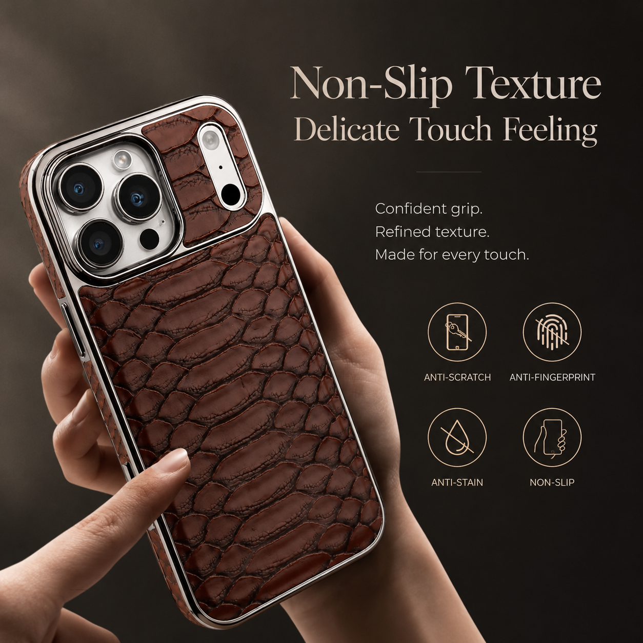 Premium iPhone Case Snake Pattern Leather Protective Cover Soft Flannel Lining Scratch Resistant Wireless Charging Slim Full Coverage