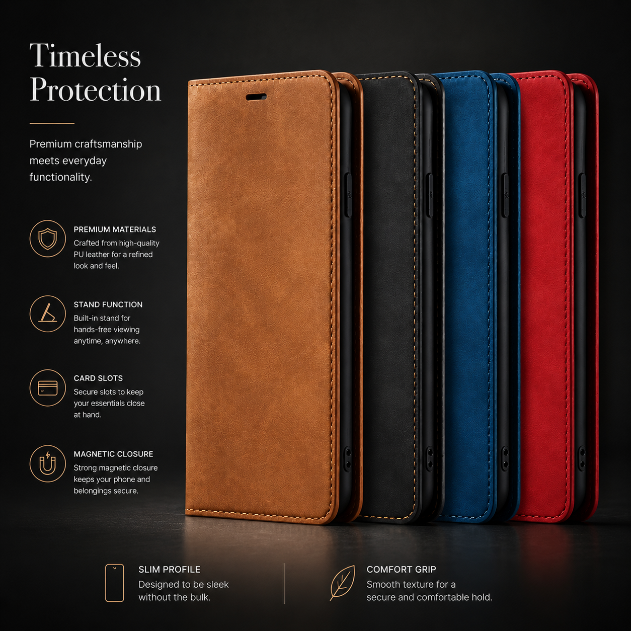 Premium iPhone Case Suede Leather Wallet Flip Cover Card Holder Magnetic Closure Shockproof Full Body Protection Slim Protective Design