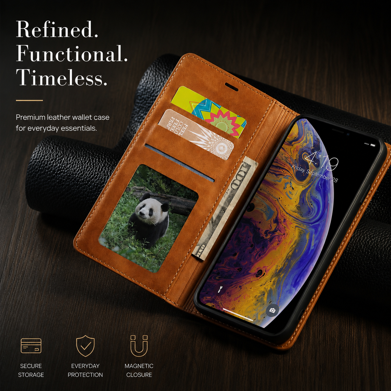 Premium iPhone Case Suede Leather Wallet Flip Cover Card Holder Magnetic Closure Shockproof Full Body Protection Slim Protective Design