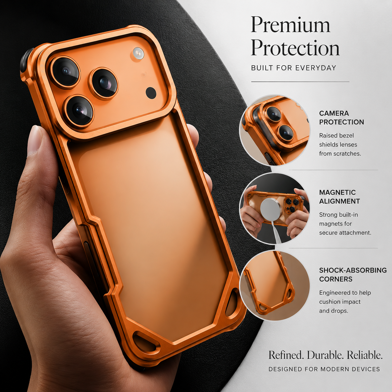 Premium iPhone Case Ultra Thin Aviation Aluminum Metal Frame Bumper Shockproof Protective Cover Wireless Charging Compatible Minimalist Half Wrapped Design