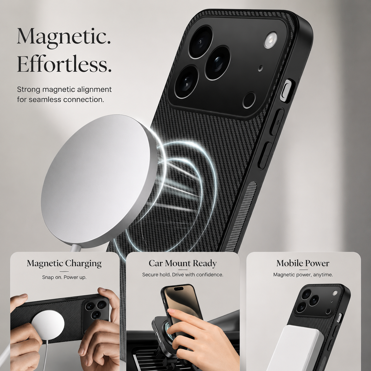 Premium iPhone Case Ultra Thin Carbon Fiber Magnetic Protective Cover Shockproof Wireless Charging Compatible Scratch Resistant Slim Full Coverage