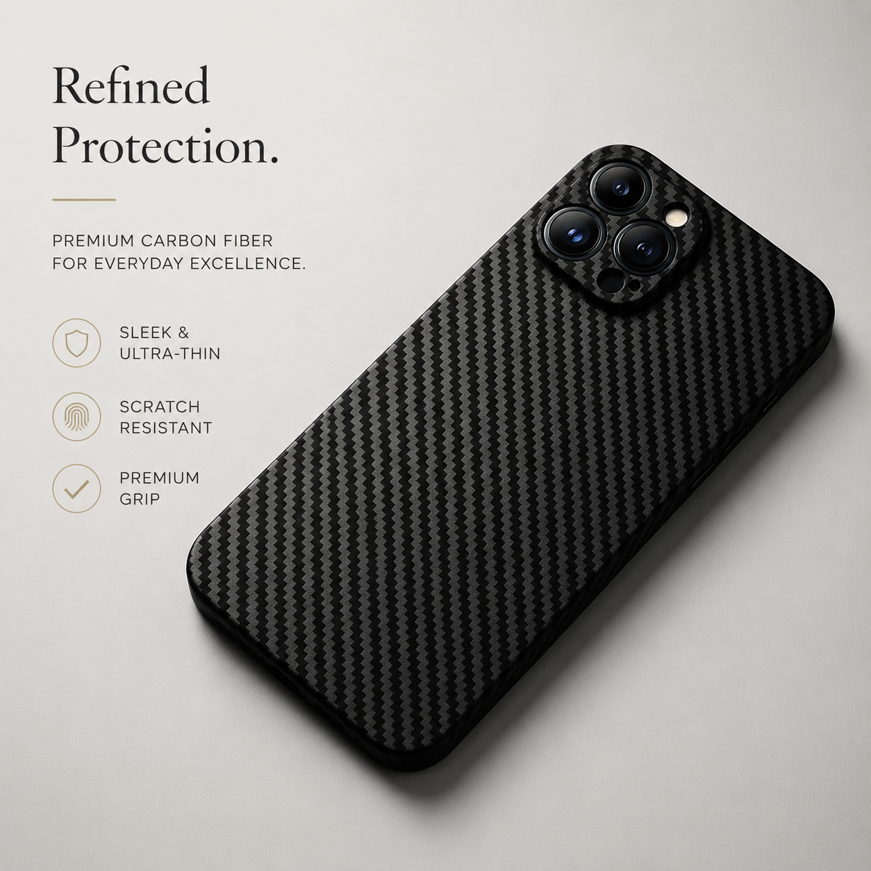 Premium iPhone Case Ultra Thin Carbon Fiber Matte Protective Cover PP Back Panel Lightweight Slim Scratch Resistant Minimalist Design