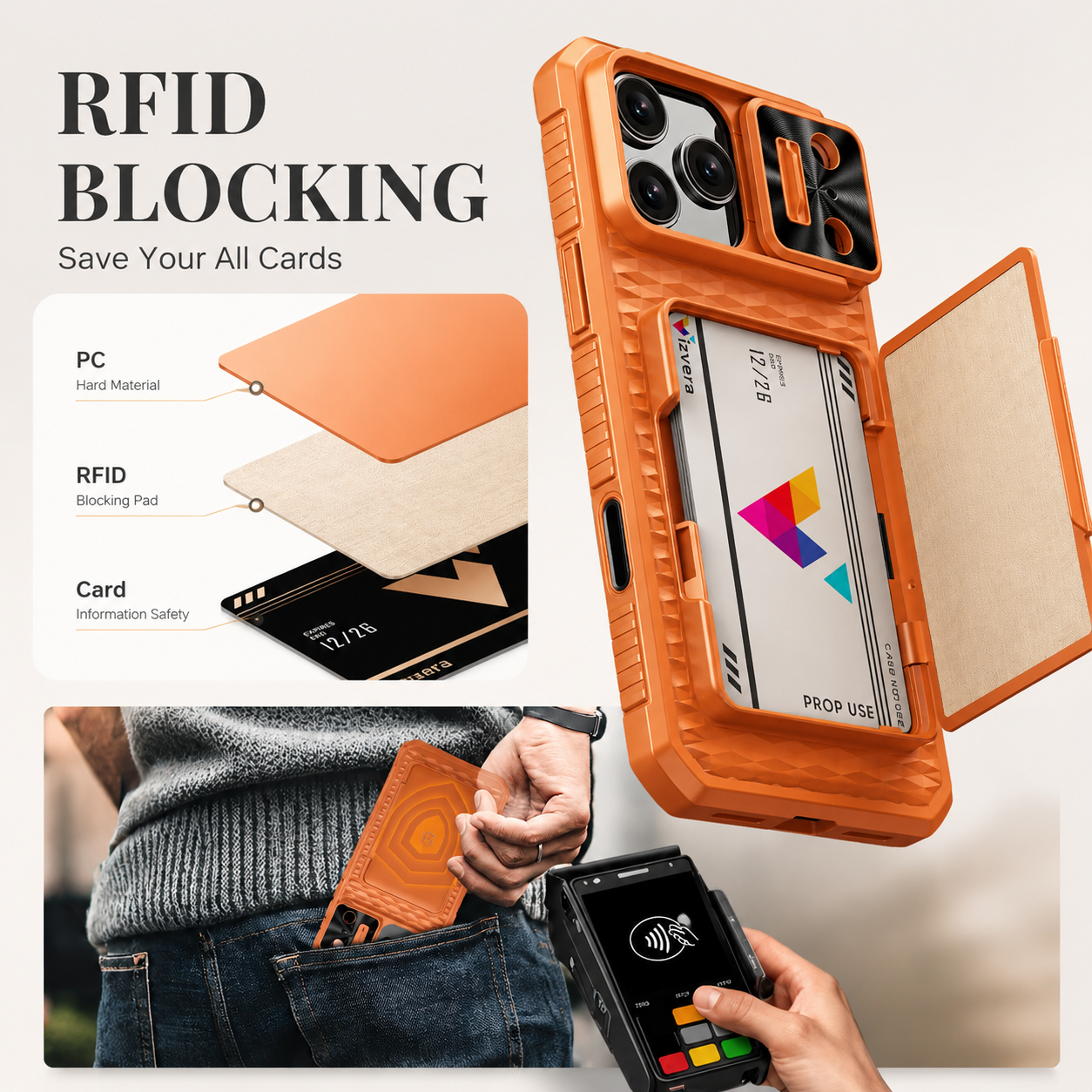 Premium iPhone Case Wallet Card Holder Sliding Camera Cover Foldable Stand Shockproof PC TPU Protective Full Coverage Design