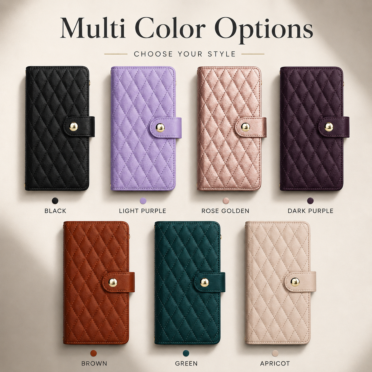 Premium iPhone Case Wallet Flip Cover Magnetic Leather Protective Case Zipper Card Holder Shockproof Crossbody Strap Kickstand Full Coverage