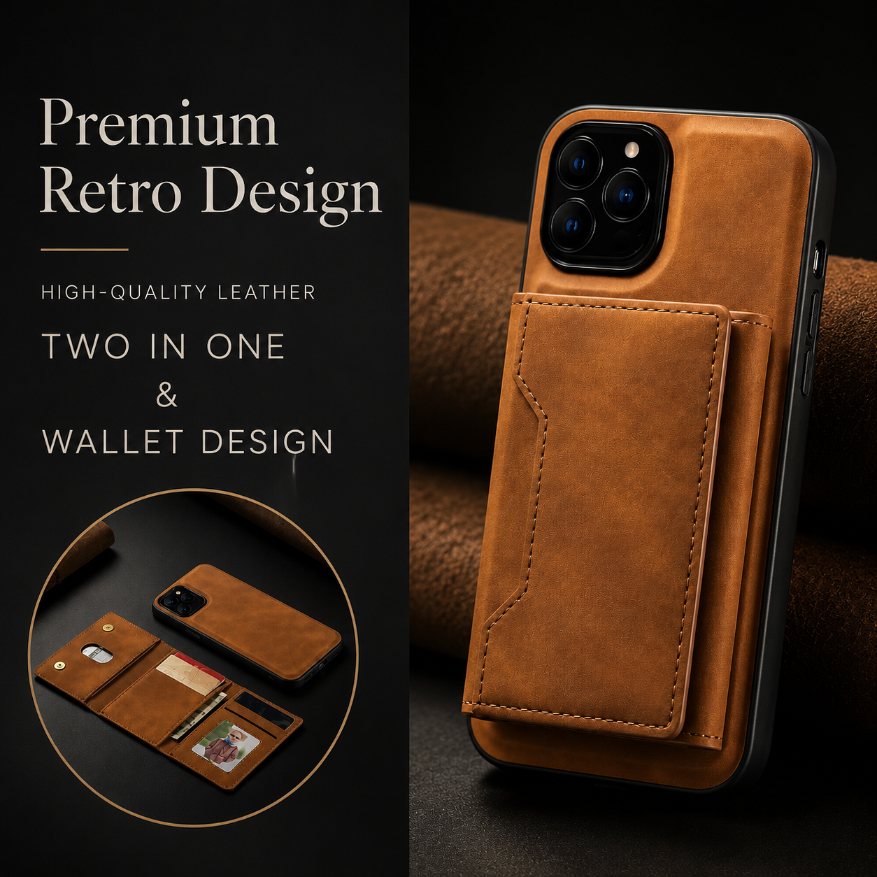 Premium iPhone Case Wallet MagSafe Compatible Detachable Leather Flip Cover Card Holder Shockproof Protective Stand RFID Style Full Coverage Design