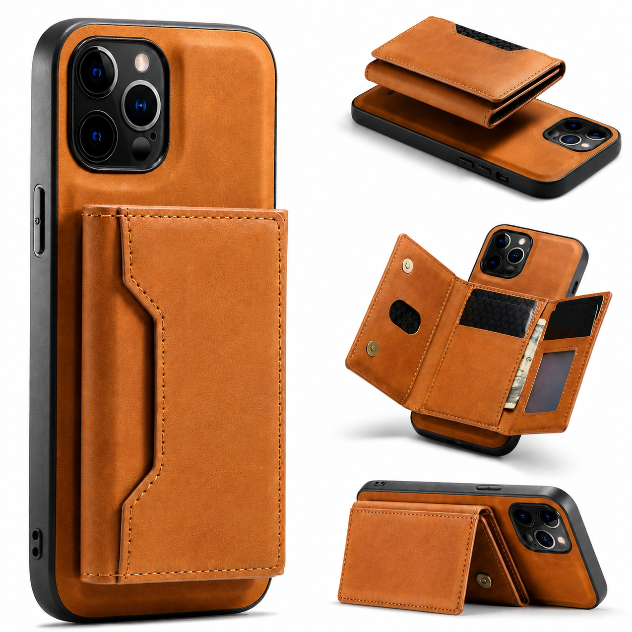 Premium iPhone Case Wallet MagSafe Compatible Detachable Leather Flip Cover Card Holder Shockproof Protective Stand RFID Style Full Coverage Design