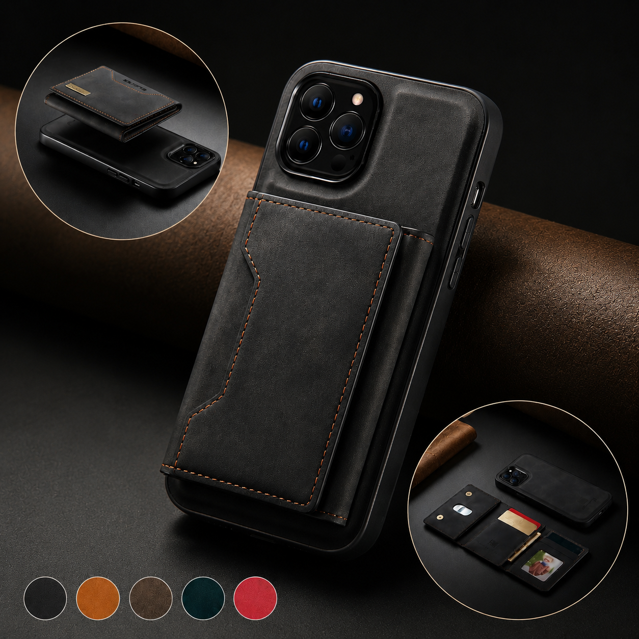 Premium iPhone Case Wallet MagSafe Compatible Detachable Leather Flip Cover Card Holder Shockproof Protective Stand RFID Style Full Coverage Design