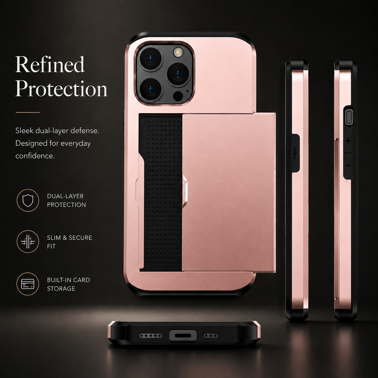Premium iPhone Case Wallet MagSafe Compatible Dual Layer Slider Card Holder Protective Cover Shockproof Camera Protection Slim Rugged Design