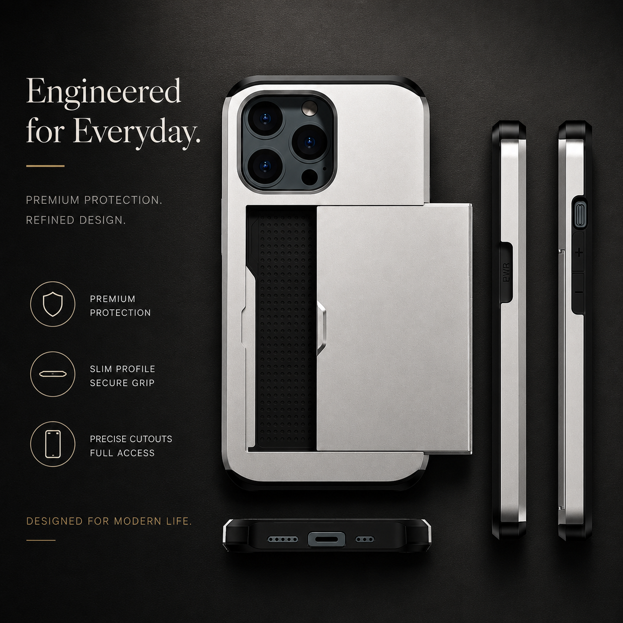 Premium iPhone Case Wallet MagSafe Compatible Dual Layer Slider Card Holder Protective Cover Shockproof Camera Protection Slim Rugged Design