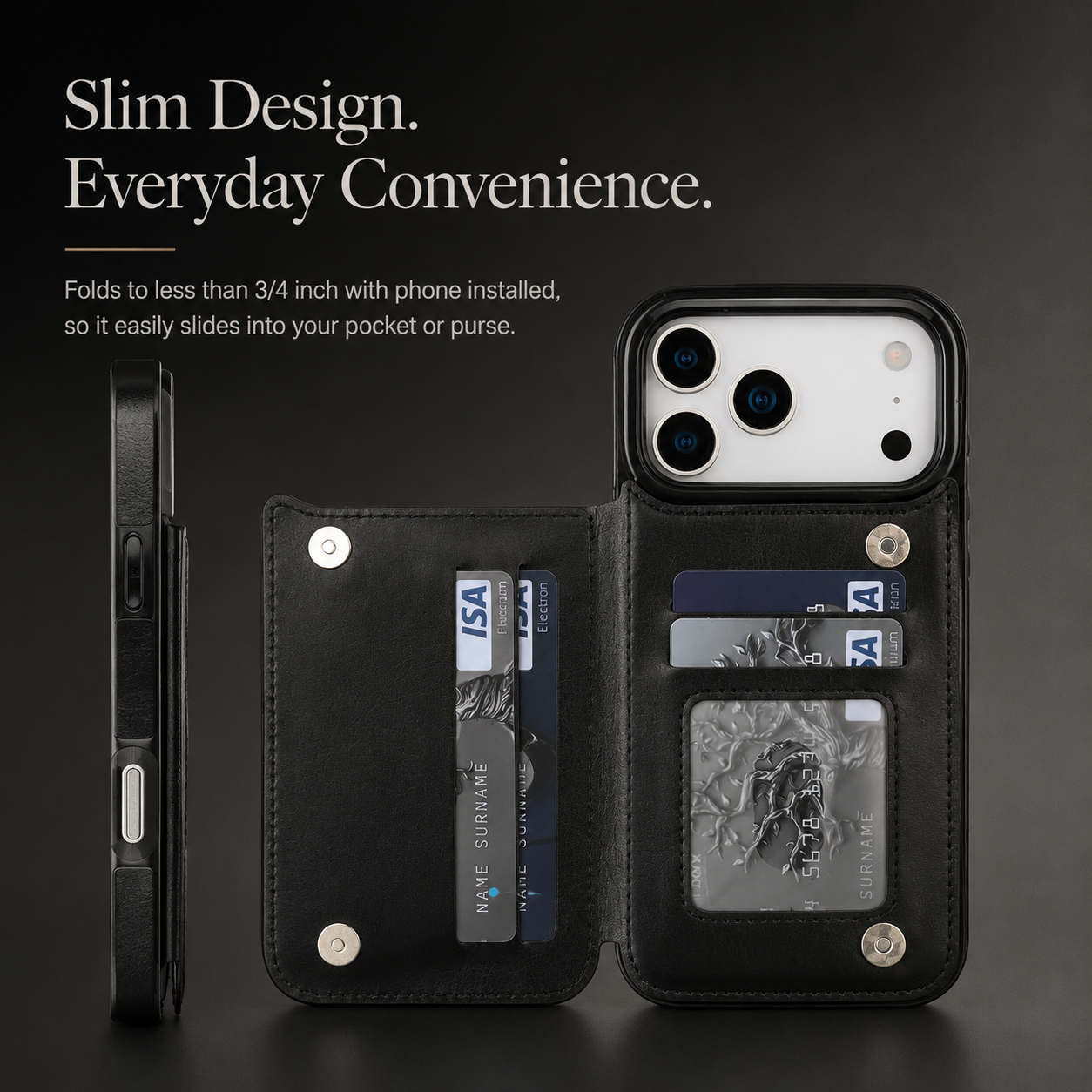 Premium iPhone Case Wallet Magnetic Flip Cover Card Holder Faux Leather Kickstand Shockproof Camera Lens Guard Full Coverage