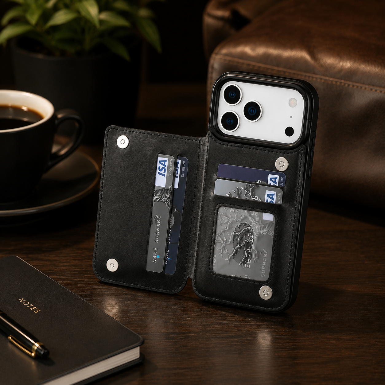 Premium iPhone Case Wallet Magnetic Flip Cover Card Holder Faux Leather Kickstand Shockproof Camera Lens Guard Full Coverage