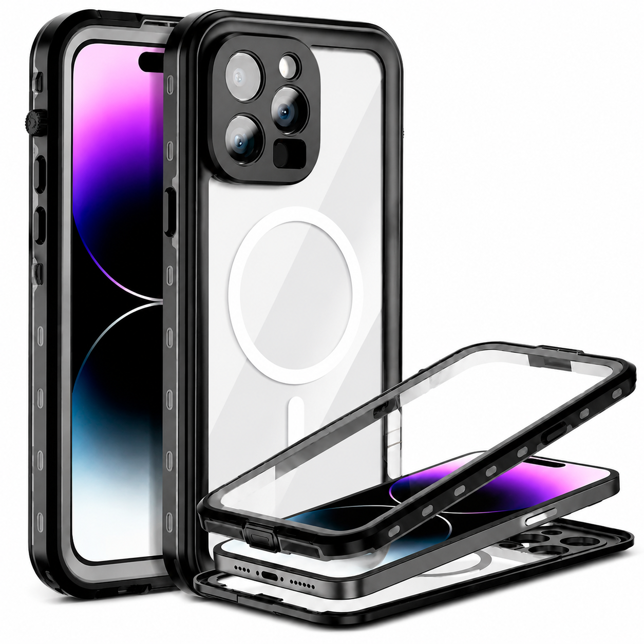 Premium iPhone Case Waterproof IP68 MagSafe Compatible Magnetic Cover Shockproof Full Body Protection Screen Guard Dustproof Protective Case