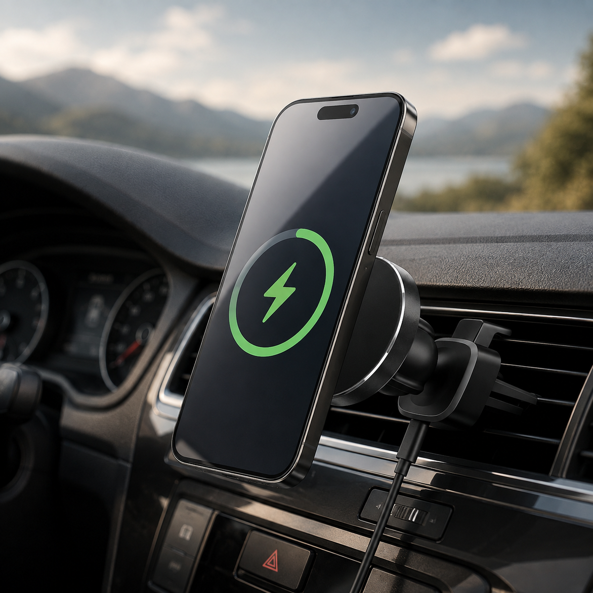Premium 30W Magnetic Wireless Car Charger Fast Charging Phone Holder Dashboard Air Vent Mount 360° Rotation Smart Chip Anti-Slip Compatible with iPhone