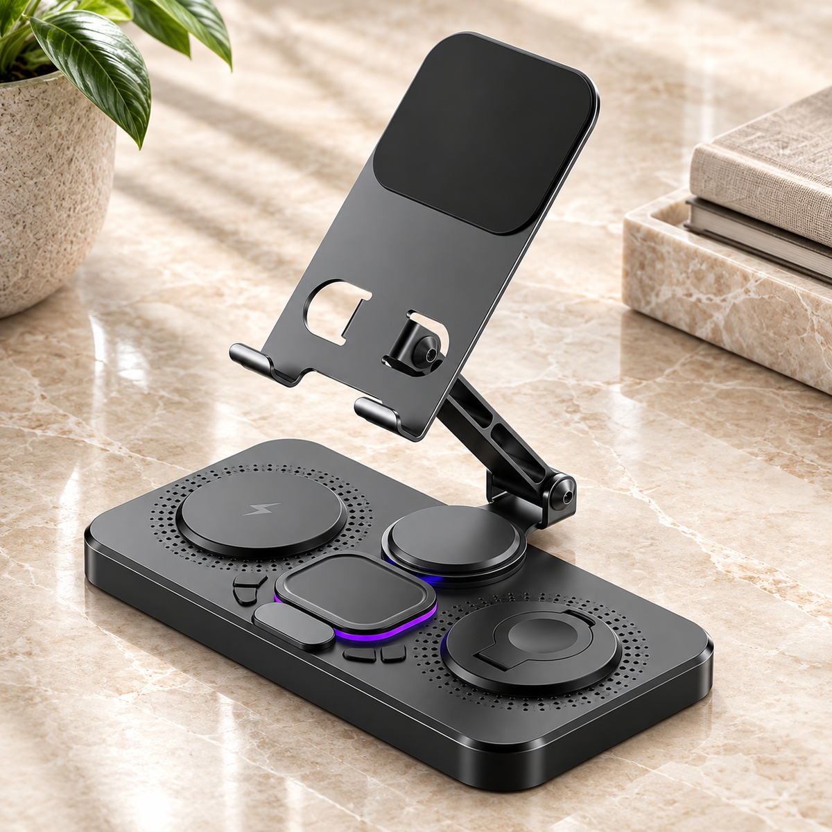 Premium 4 in 1 Magnetic Wireless Charging Station 15W Fast Charging Foldable Charger Stand for Phone Watch Earbuds LED Compatible with iPhone