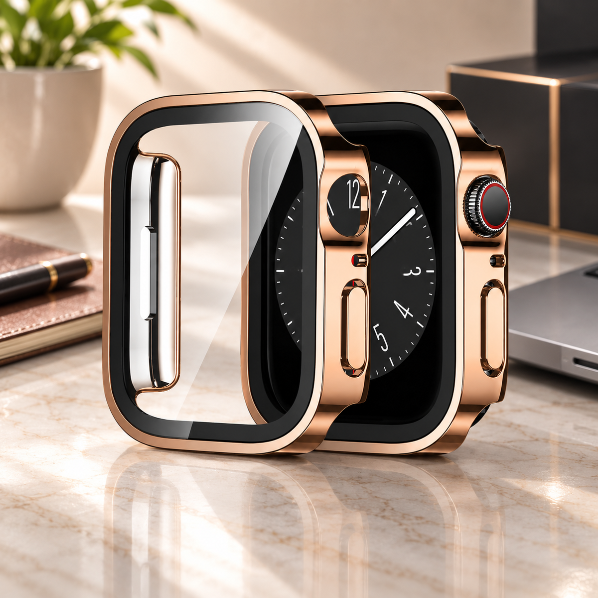 Premium Apple Watch Tempered Glass Case Full Coverage Screen Protector Shock Resistant Protective Cover Scratch Resistant Straight Edge Compatible with Apple Watch