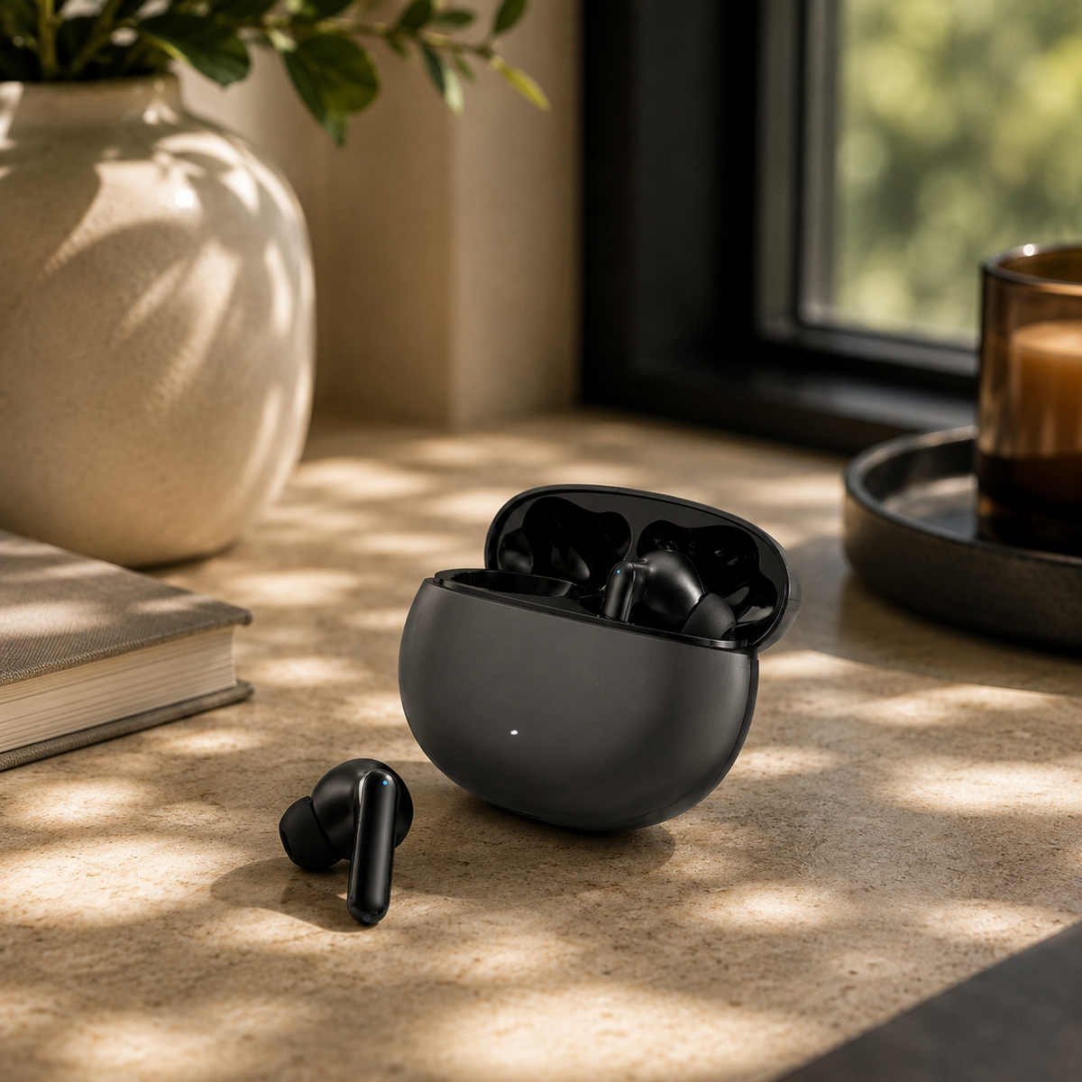 Premium Bluetooth 5.3 Wireless Earbuds Stereo In-Ear Headphones with Clear Microphone Secure Sport Fit Low Latency Compatible with iPhone