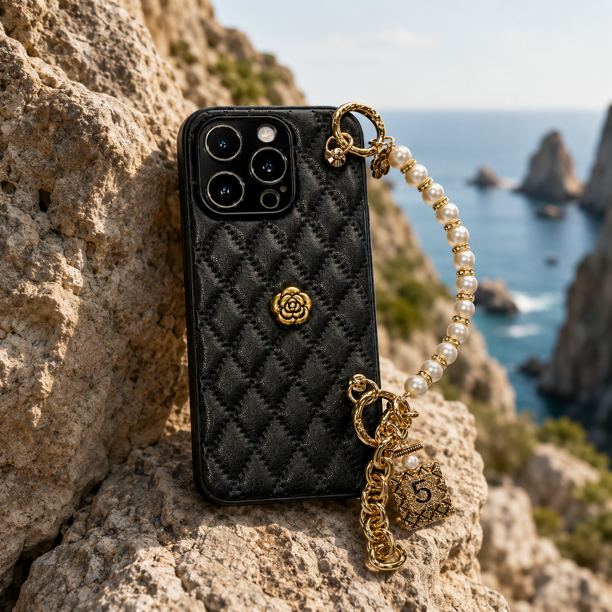 Premium Luxury iPhone Case 3D Camellia Floral Cover Chain Strap Shockproof Protective Design Slim Lightweight Elegant Finish Style Fashion Collection