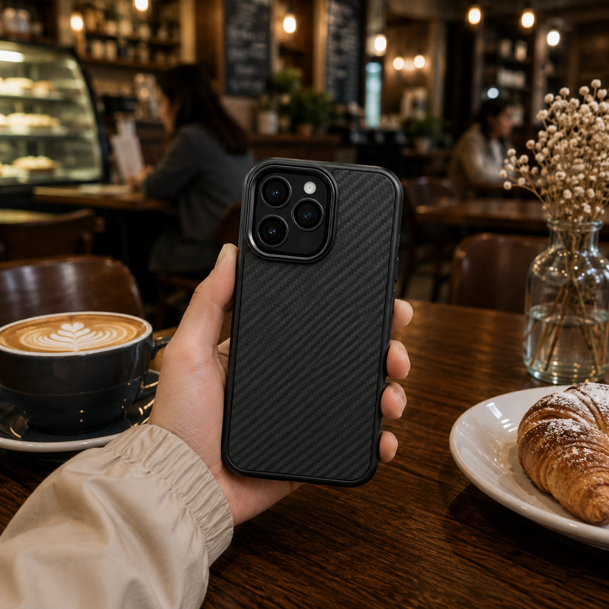 Premium Luxury iPhone Case Carbon Fiber Aramid Armor Cover Metal Frame Shockproof Full Coverage Wireless Charging Protective Durable Design Finish