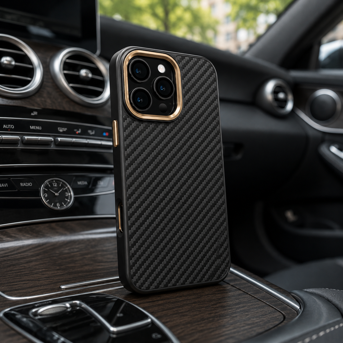 Premium Luxury iPhone Case Carbon Fiber Aramid Armor Cover Metal Frame Shockproof Full Coverage Wireless Charging Protective Durable Design Finish
