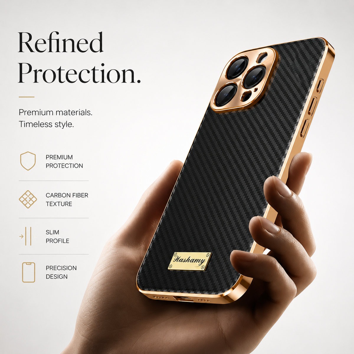 Premium Luxury iPhone Case Carbon Fiber Textured Leather Cover Alloy Metal Lens Guard Shockproof Slim Fit Wireless Charging Compatible Durable Design Finish