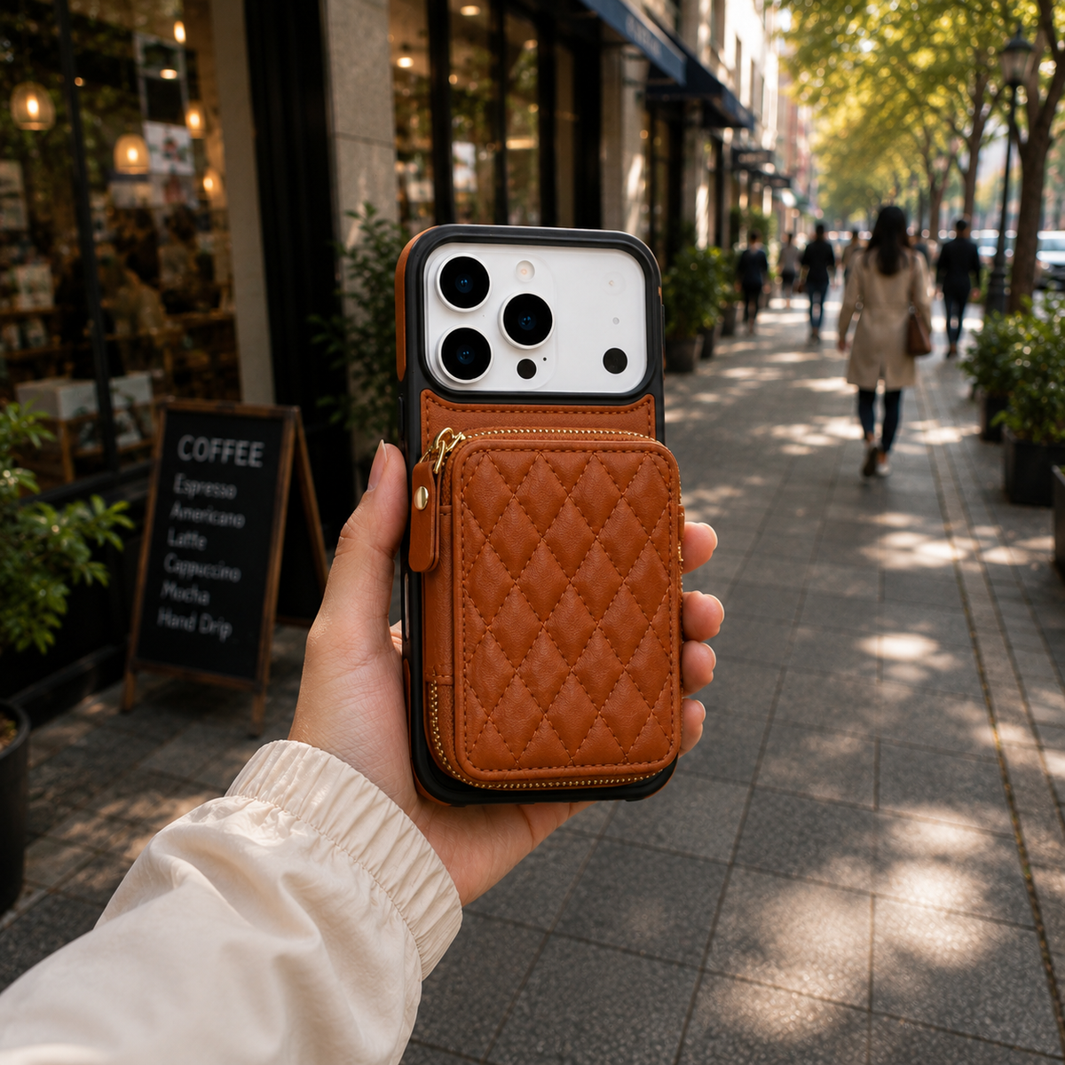 Premium Luxury iPhone Case Crossbody RFID Blocking Folio Wallet Cover Zipper Handbag Card Holder Kickstand Wrist Strap Lanyard Protective Design