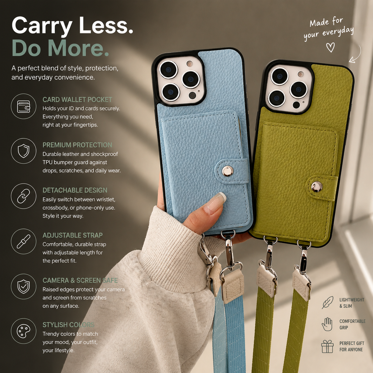 Premium Luxury iPhone Case Crossbody Wallet Cover PU Leather Card Holder Coin Pocket RFID Protection Shoulder Strap Shockproof Full Protection Slim Design Finish