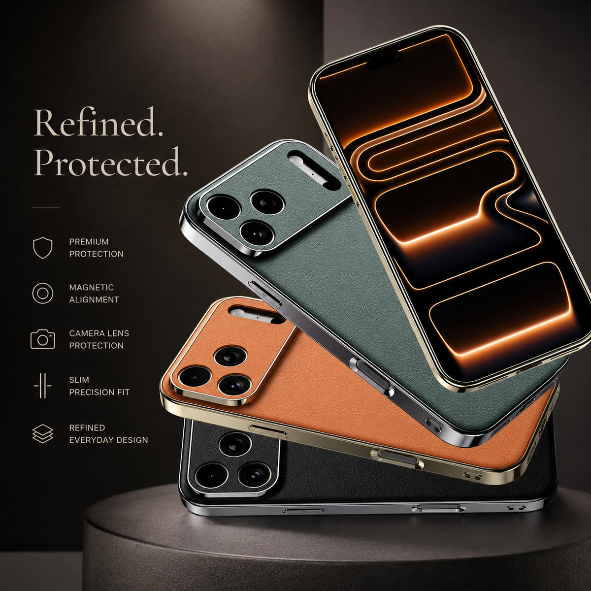 Premium Luxury iPhone Case Genuine Cowhide Leather Cover Shockproof Frame Full Camera Lens Protection Anti Slip Matte Finish Slim Protective Design