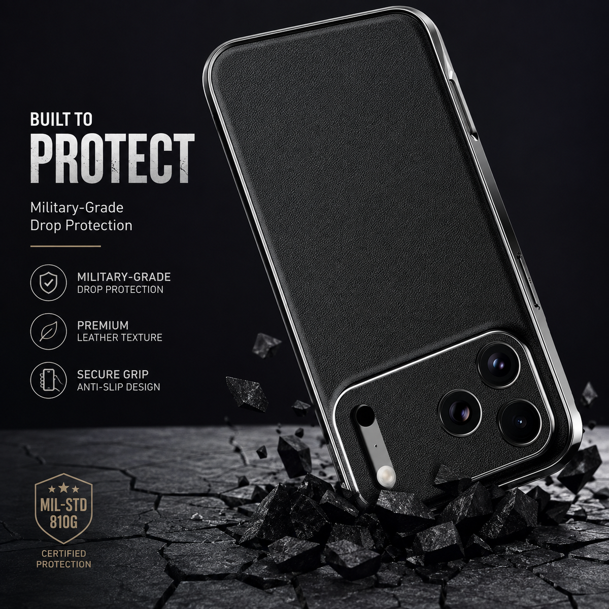 Premium Luxury iPhone Case Genuine Cowhide Leather Cover Shockproof Frame Full Camera Lens Protection Anti Slip Matte Finish Slim Protective Design