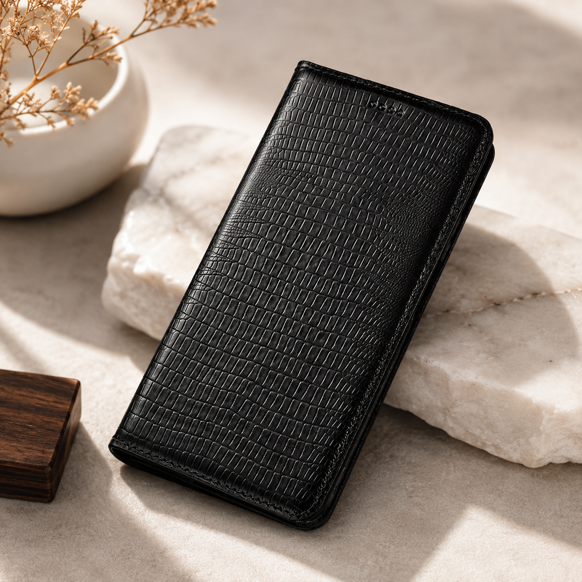 Premium Luxury iPhone Case Genuine Cowhide Leather Flip Cover Crocodile Grain Wallet Card Holder Magnetic Closure Shockproof Full Body Protection Slim Design Finish