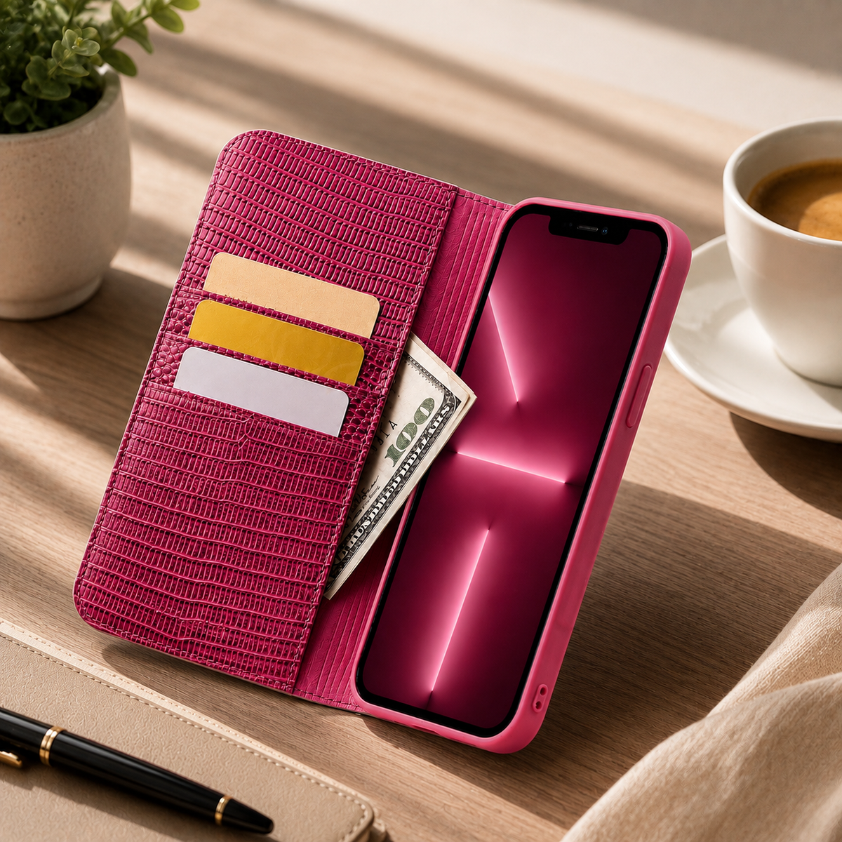 Premium Luxury iPhone Case Genuine Leather Flip Cover Card Slot Ultra Slim Shockproof Full Protection Durable Design Finish Magnetic Closure