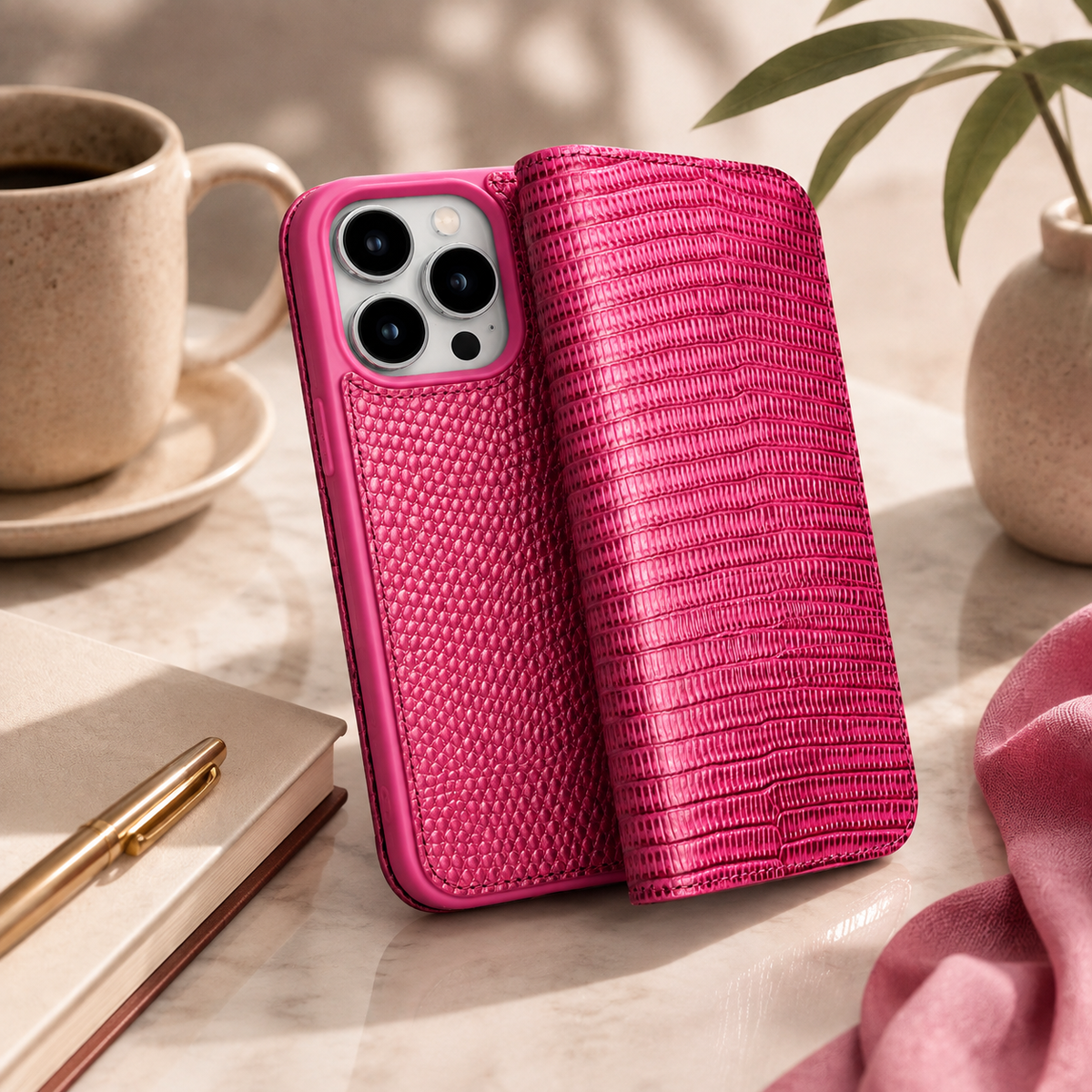 Premium Luxury iPhone Case Genuine Leather Flip Cover Card Slot Ultra Slim Shockproof Full Protection Durable Design Finish Magnetic Closure