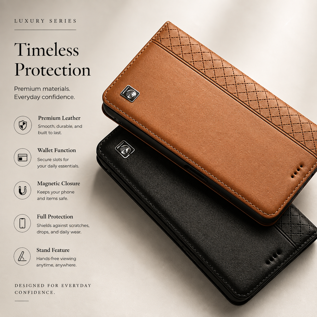 Premium Luxury iPhone Case Genuine Nappa Leather Wallet Flip Cover Card Holder Magnetic Closure Shockproof Full Body Protection Slim Business Design Finish
