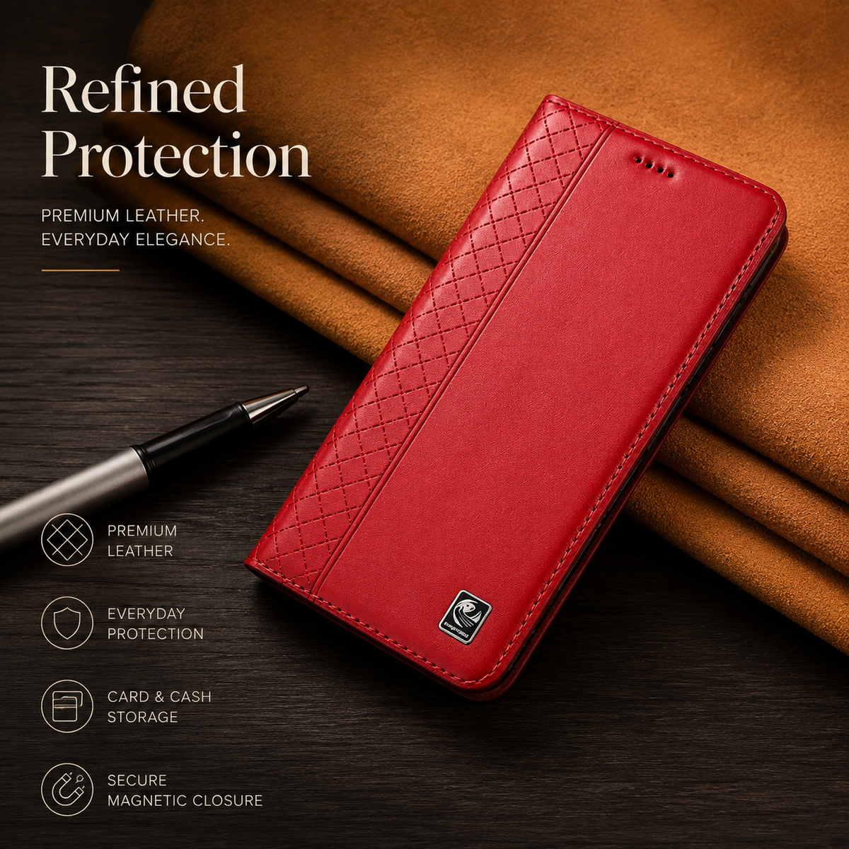 Premium Luxury iPhone Case Genuine Nappa Leather Wallet Flip Cover Card Holder Magnetic Closure Shockproof Full Body Protection Slim Business Design Finish