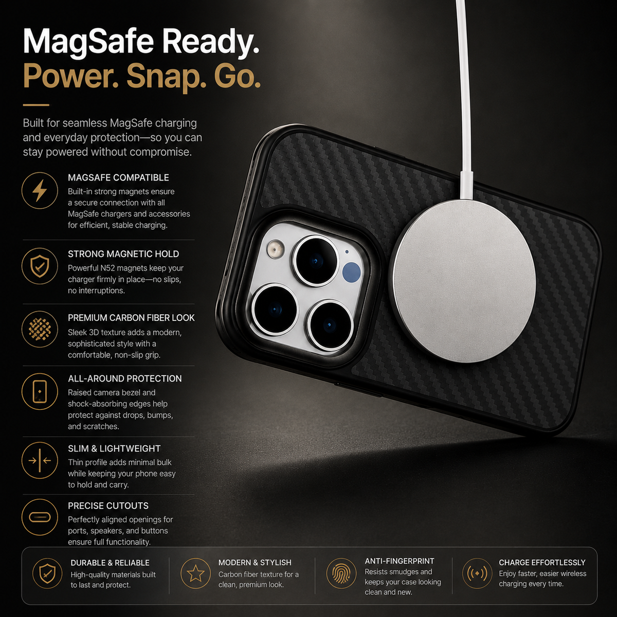Premium Luxury iPhone Case MagSafe Compatible 1500D Aviation Carbon Fiber Cover Shockproof TPU Ultra Lightweight High Strength Protective Durable Design Finish