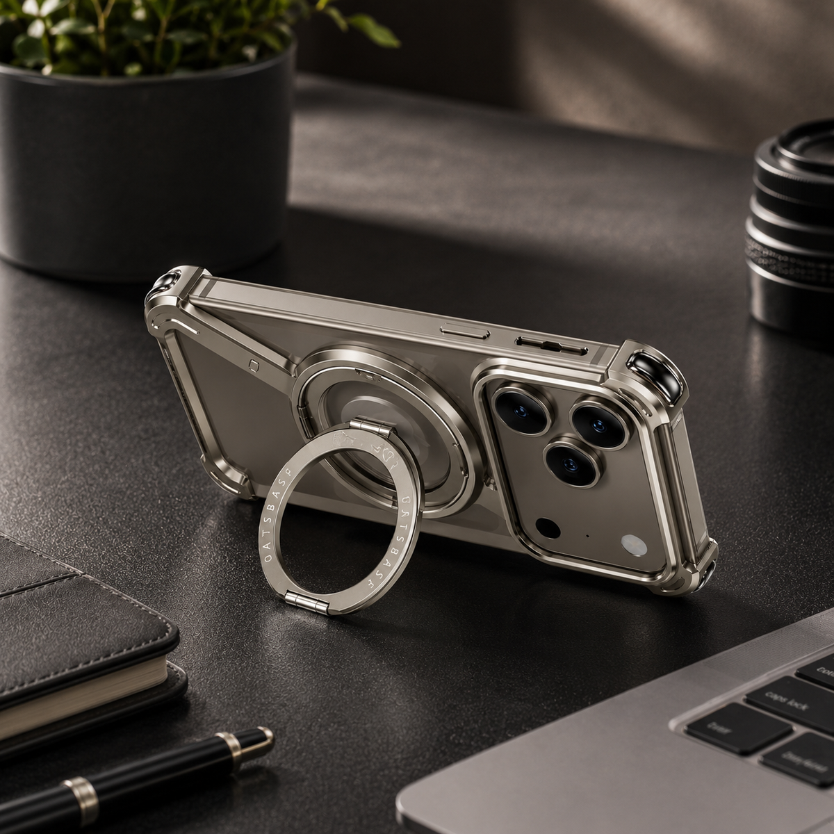 Premium Luxury iPhone Case MagSafe Compatible Aluminum Magnetic Cover Frameless Shockproof 360° Rotating Ring Stand Camera Protection Slim Design Finish