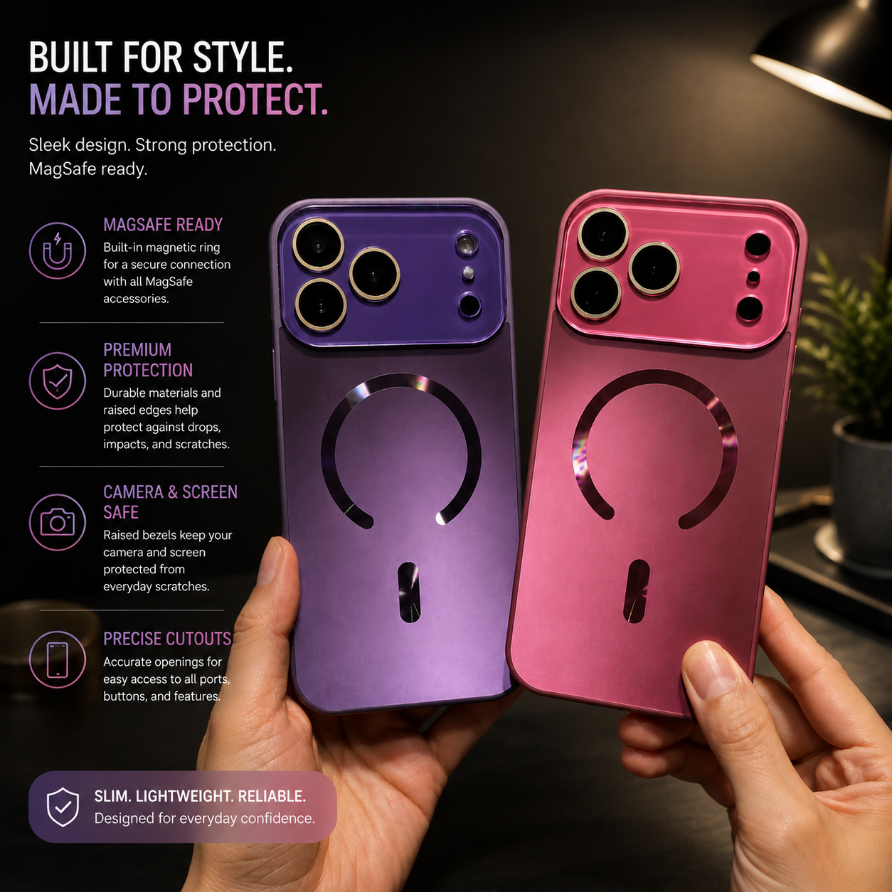 Premium Luxury iPhone Case MagSafe Compatible Flowing Light Big Window Magnetic Shockproof Cover Lightweight Full Protection Anti Scratch Durable Design