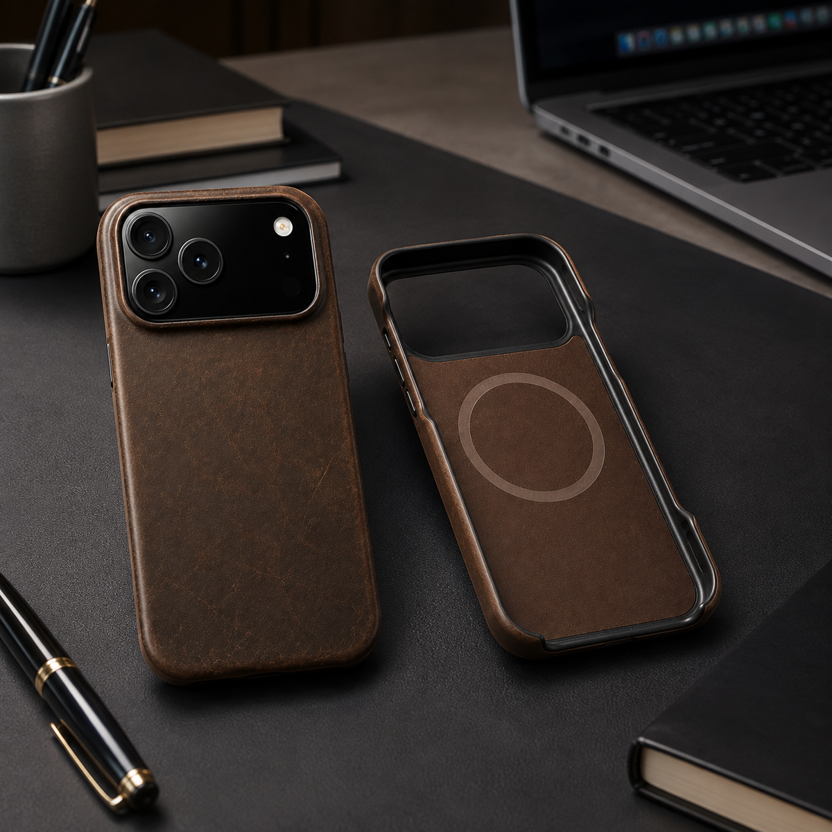 Premium Luxury iPhone Case MagSafe Compatible Genuine Cowhide Leather Pull Up Cover Retro Magnetic Shockproof Full Back Protective Durable Design
