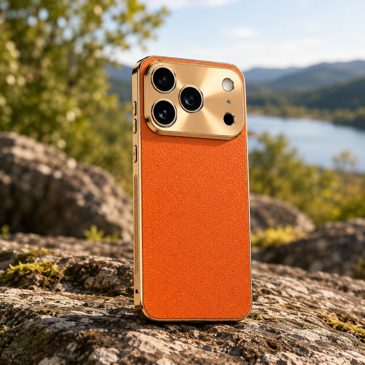 Premium Luxury iPhone Case MagSafe Compatible Lychee Texture Leather Cover Electroplated Frame Shockproof Camera Protection Full Coverage Slim Design Finish