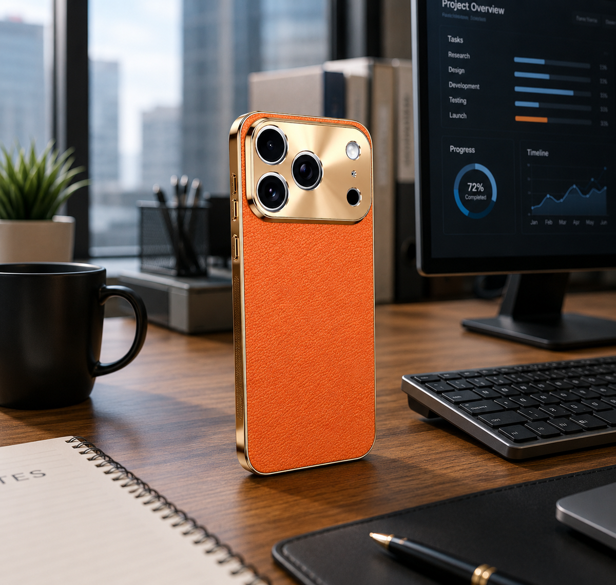 Premium Luxury iPhone Case MagSafe Compatible Lychee Texture Leather Cover Electroplated Frame Shockproof Camera Protection Full Coverage Slim Design Finish