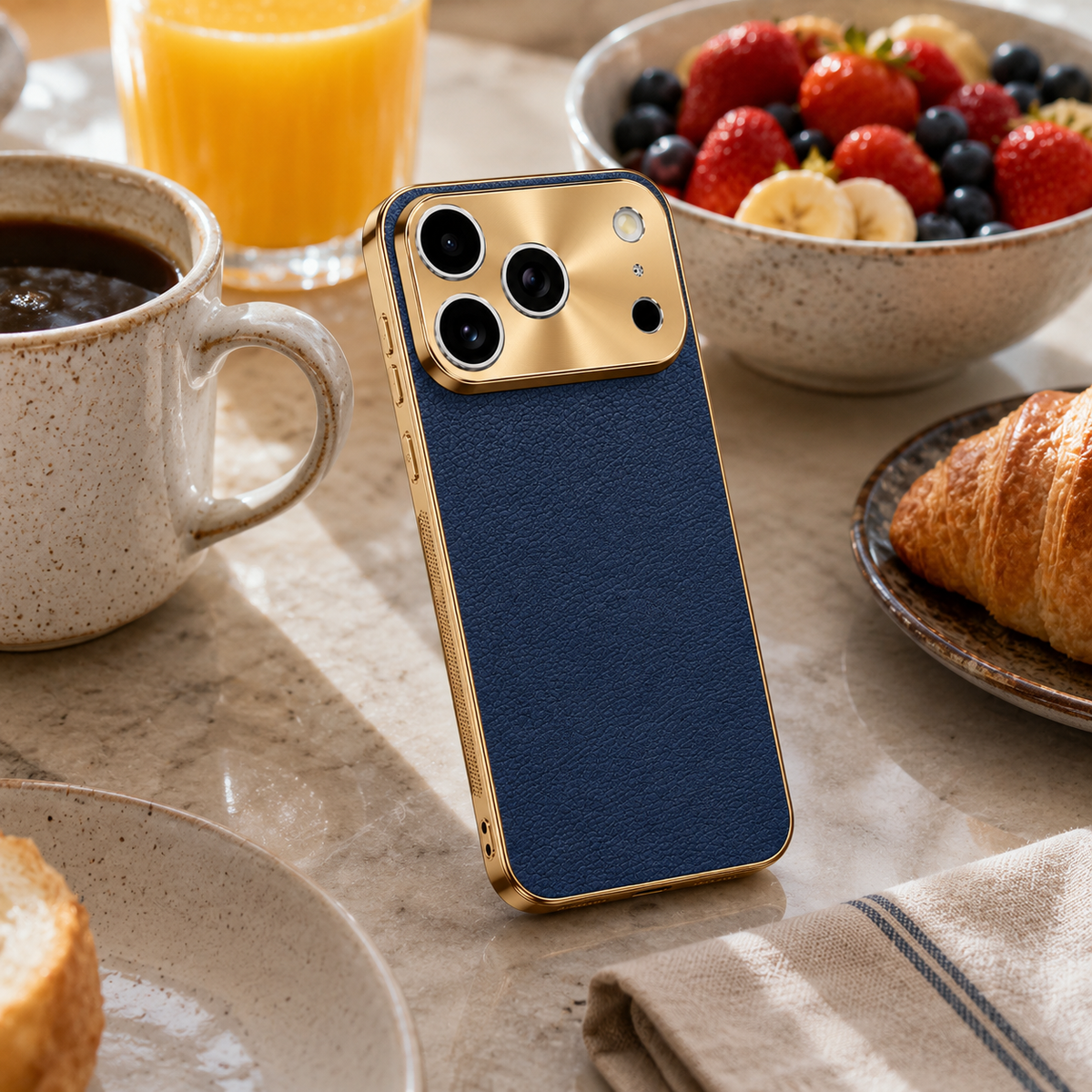 Premium Luxury iPhone Case MagSafe Compatible Lychee Texture Leather Cover Electroplated Frame Shockproof Camera Protection Full Coverage Slim Design Finish