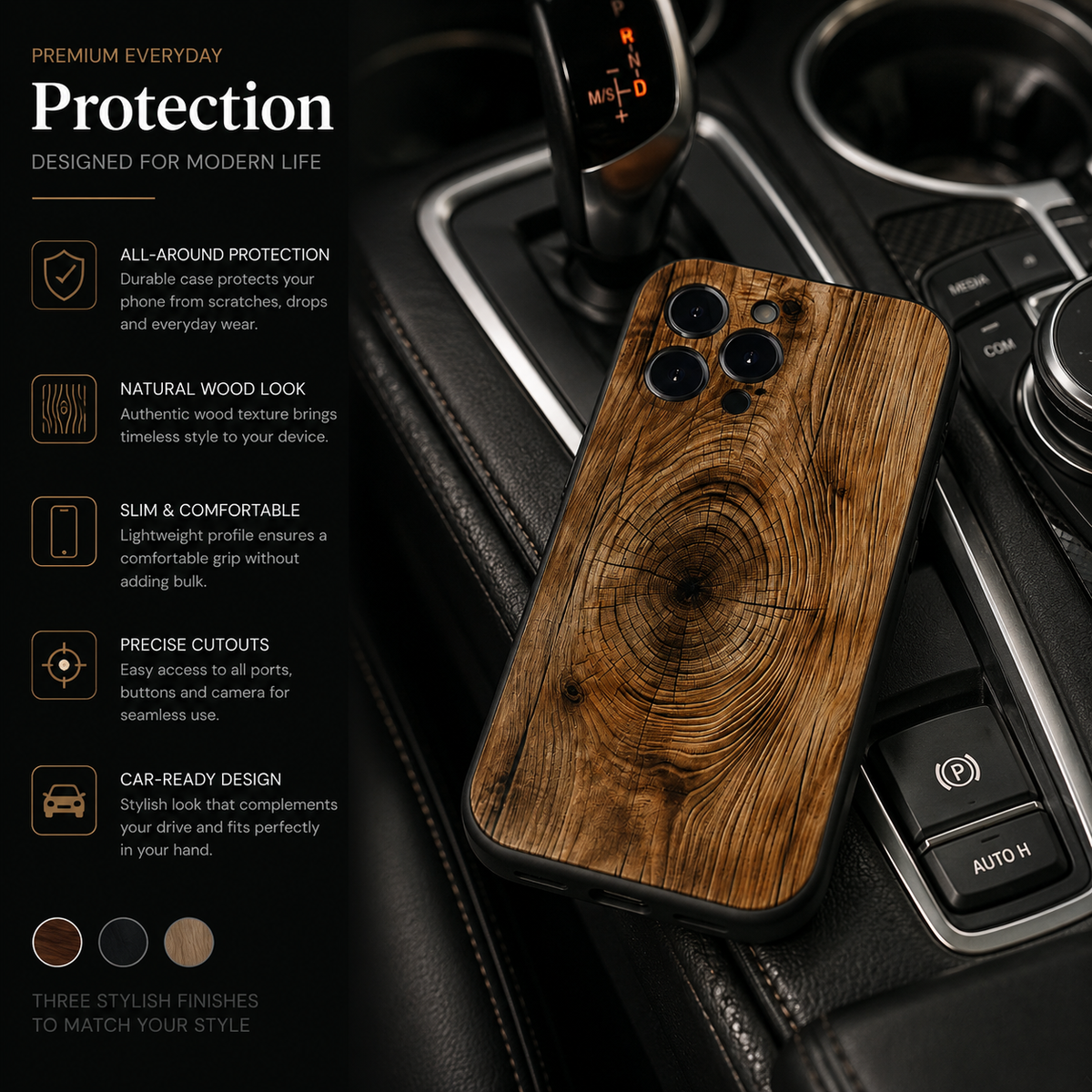 Premium Luxury iPhone Case MagSafe Compatible Natural Wood Back Cover TPU Bumper Shockproof Camera Protection Ultra Thin Slim Design Finish